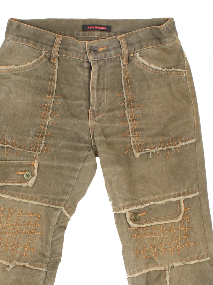 Vintage Y2K Embroidered Flared Jeans in green colourway with multiple pockets and all over embroidery detailing.