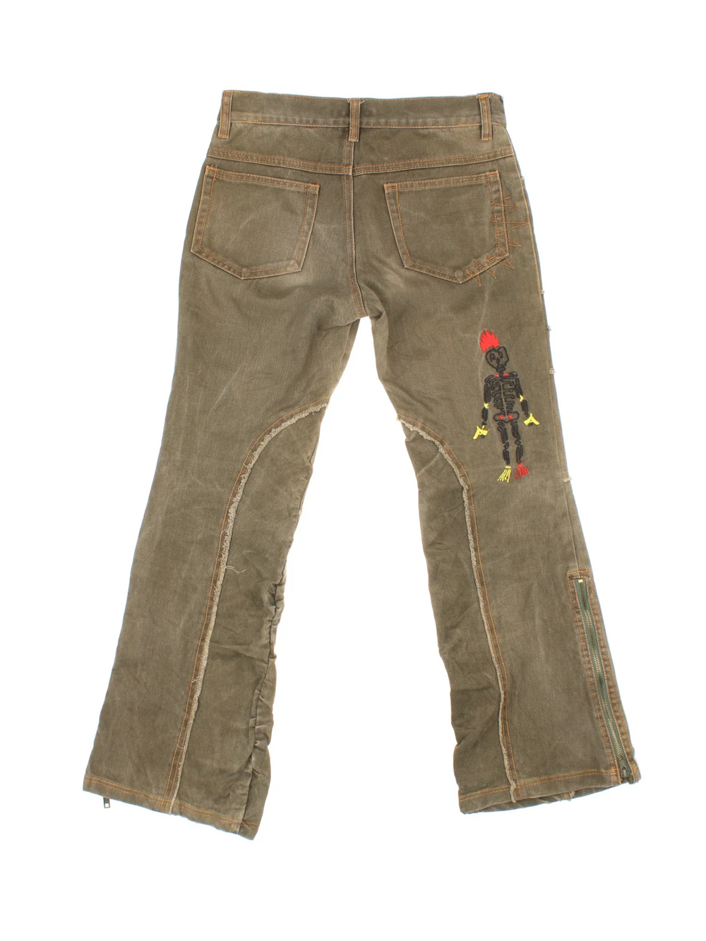 Vintage Y2K Embroidered Flared Jeans in green colourway with multiple pockets and all over embroidery detailing.