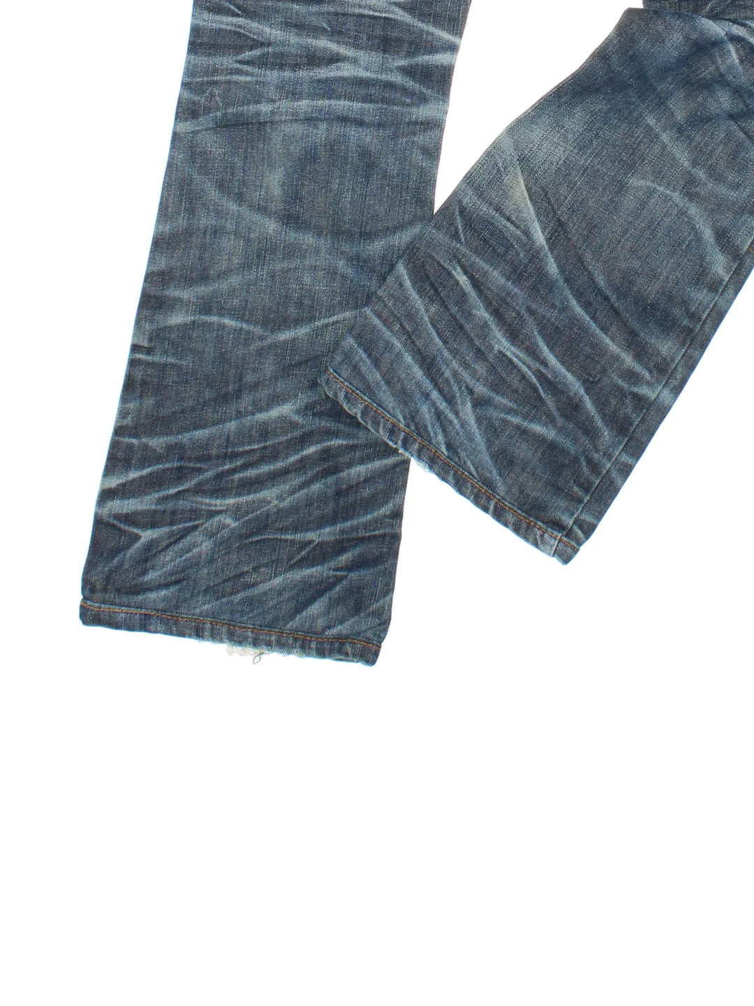 Y2K Diamante Flared Jeans in blue colourway, with multiple pockets, contrast stitching and diamante detailing on the front/back.