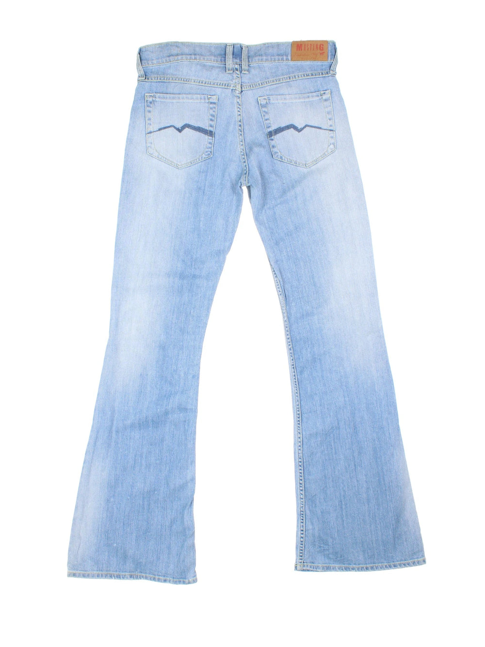 Y2K Jeans in blue colourway with multiple pockets and the logo embroidered on the back.