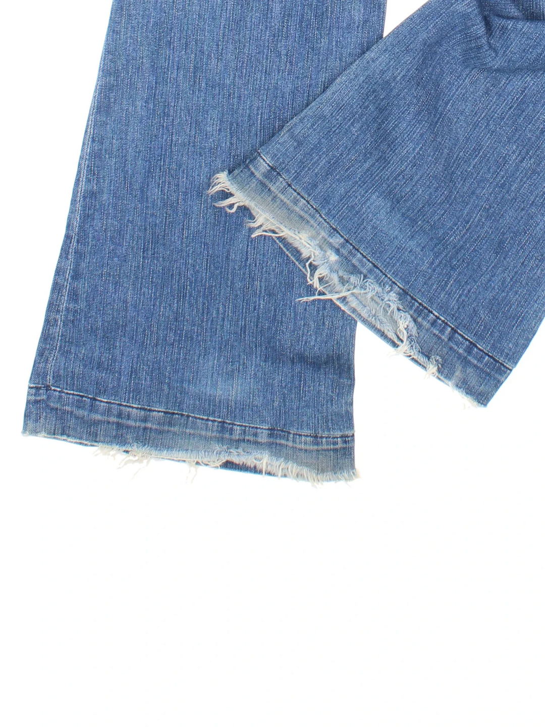Y2K 7 For All Mankind Low Rise Flared Jeans in blue colourway with multiple pockets and the logo embroidered on the back.