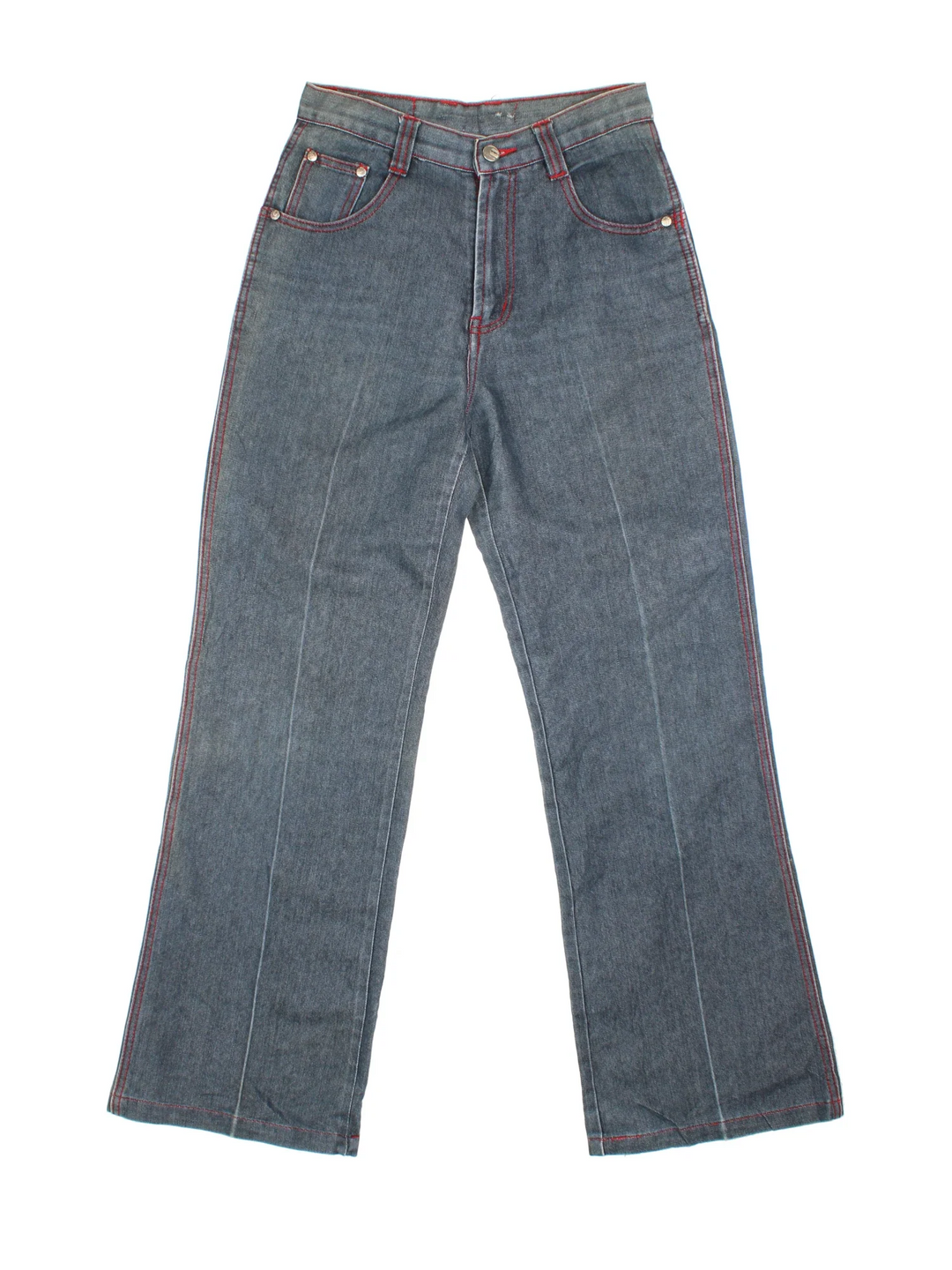 Y2K Wan Lin Da Japanese Denim Baggy Jeans in blue colourway with multiple pockets and the logo embroidered on the back.