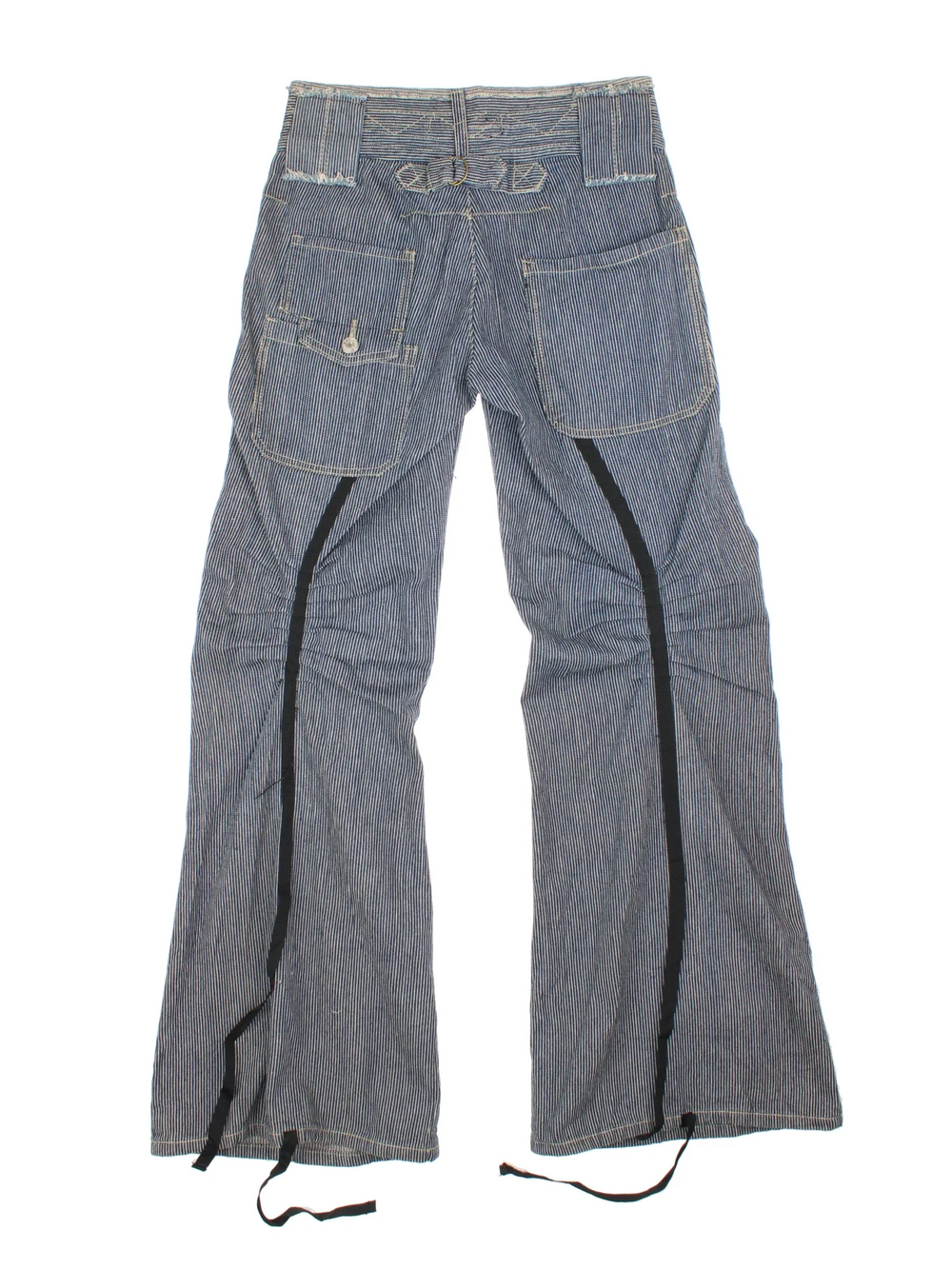 Y2K Low Rise Flared Jeans in blue colourway with multiple pockets, contrast stitching and branding embroidered on the front.