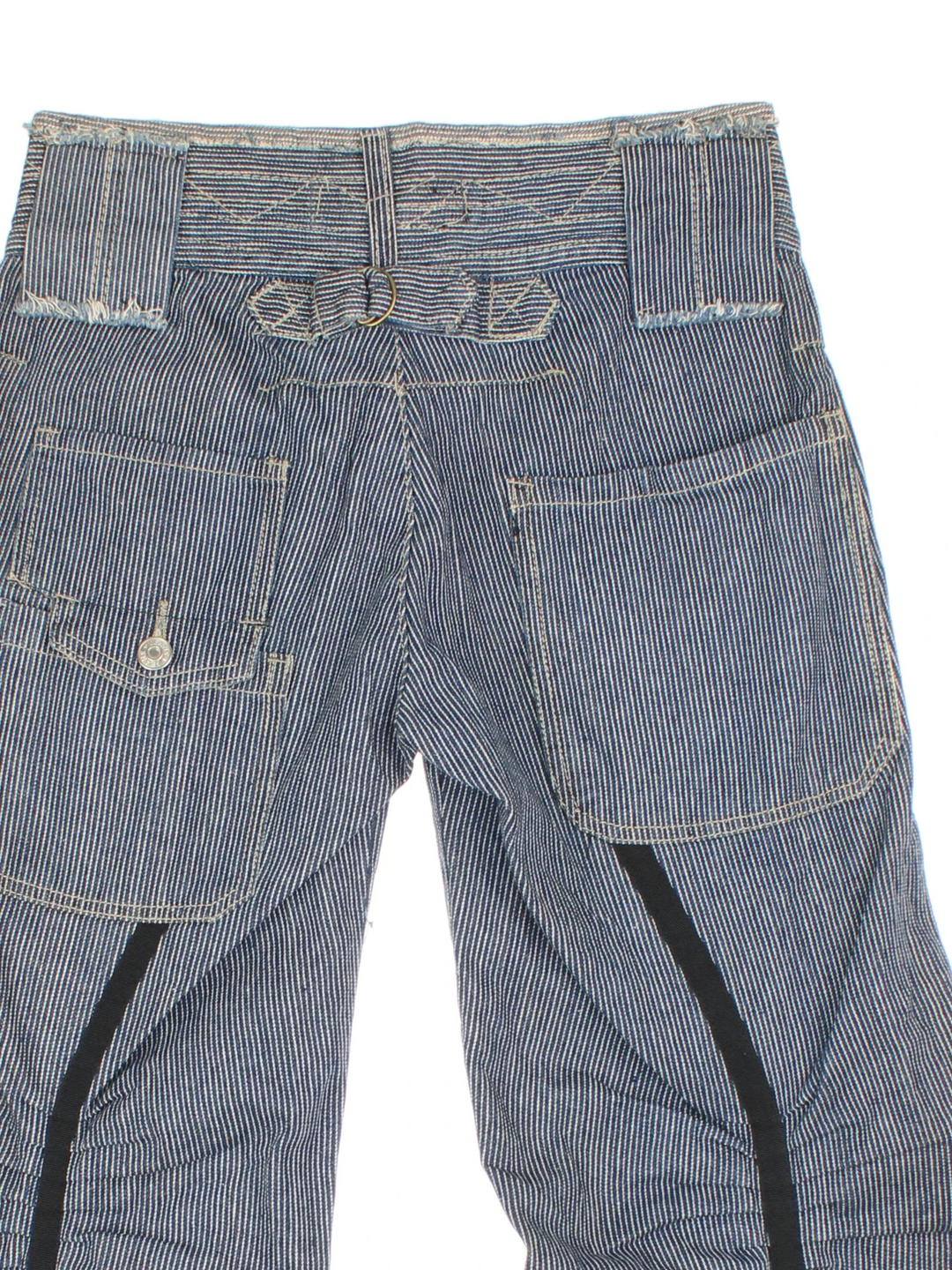 Y2K Low Rise Flared Jeans in blue colourway with multiple pockets, contrast stitching and branding embroidered on the front.