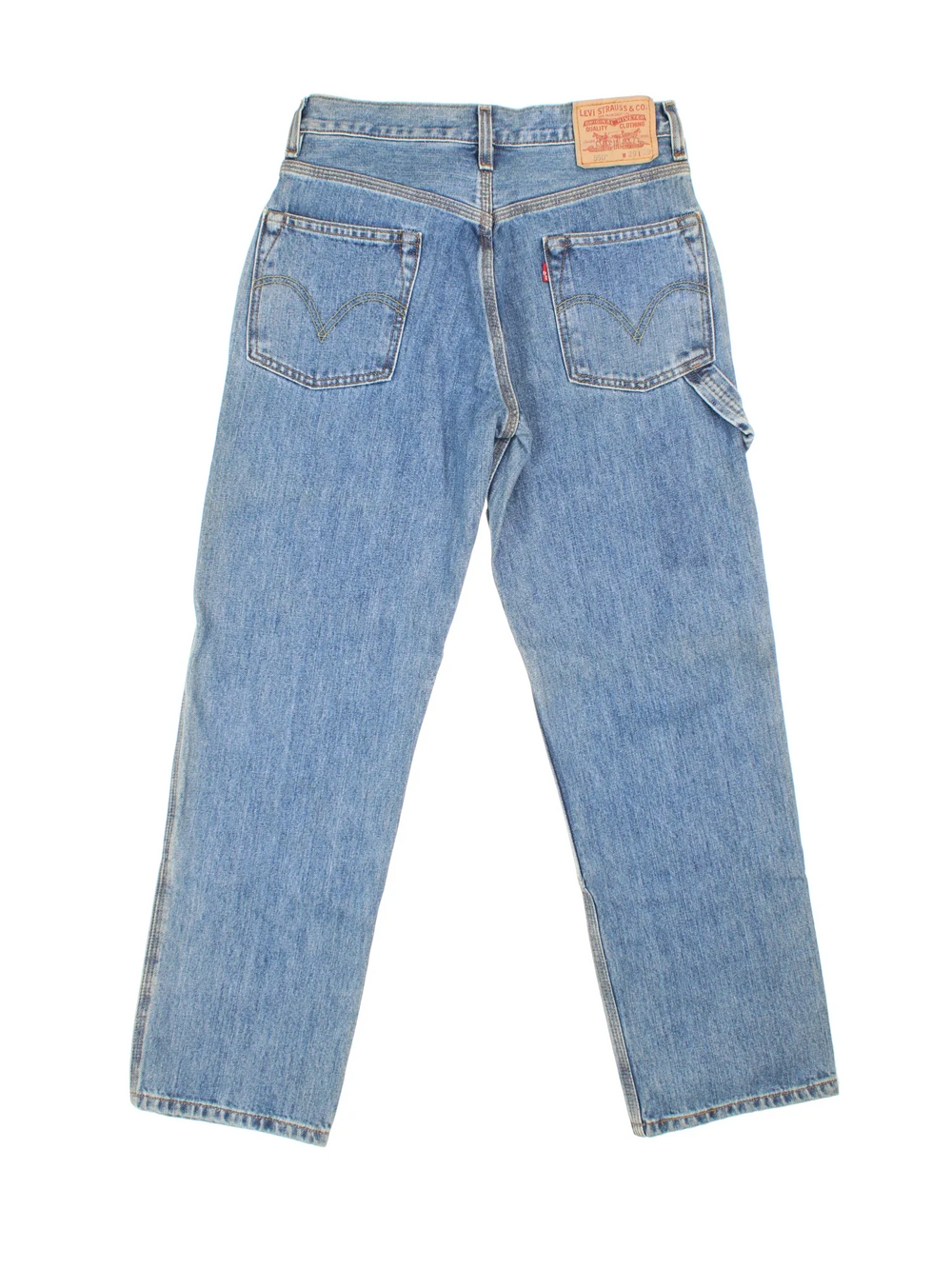 Levi Strauss Carpenter Jeans in blue colourway with multiple pockets, contrast stitching and embroidered branding on back.