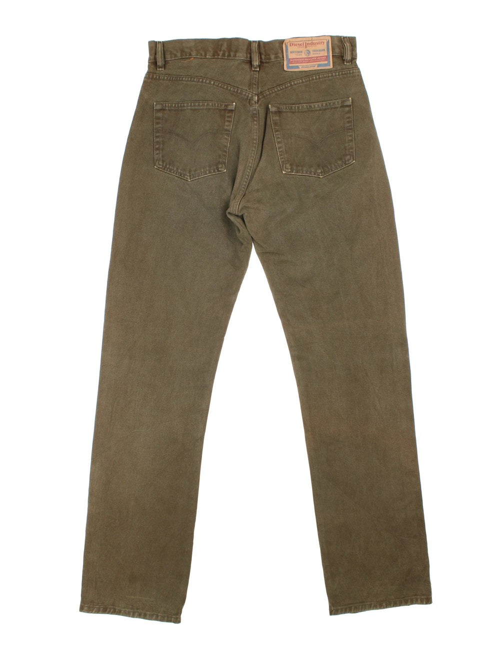 Diesel Jeans in green colourway with multiple pockets, contrast stitching and embroidered branding on the front/back.