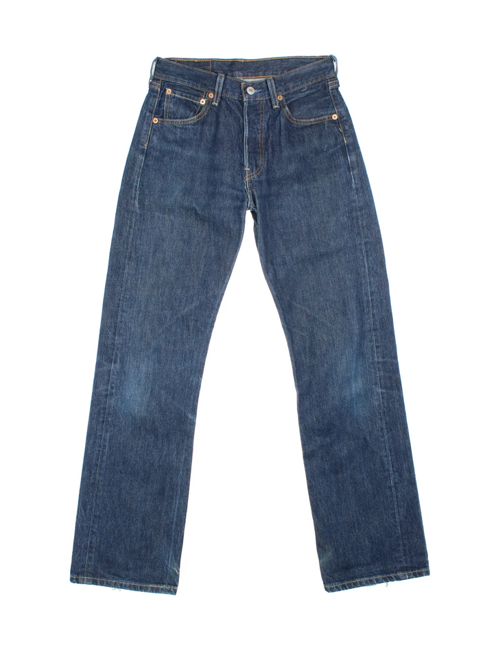 Vintage Levi Strauss 501 Jeans in blue colourway with multiple pockets and the logo embroidered on the back.