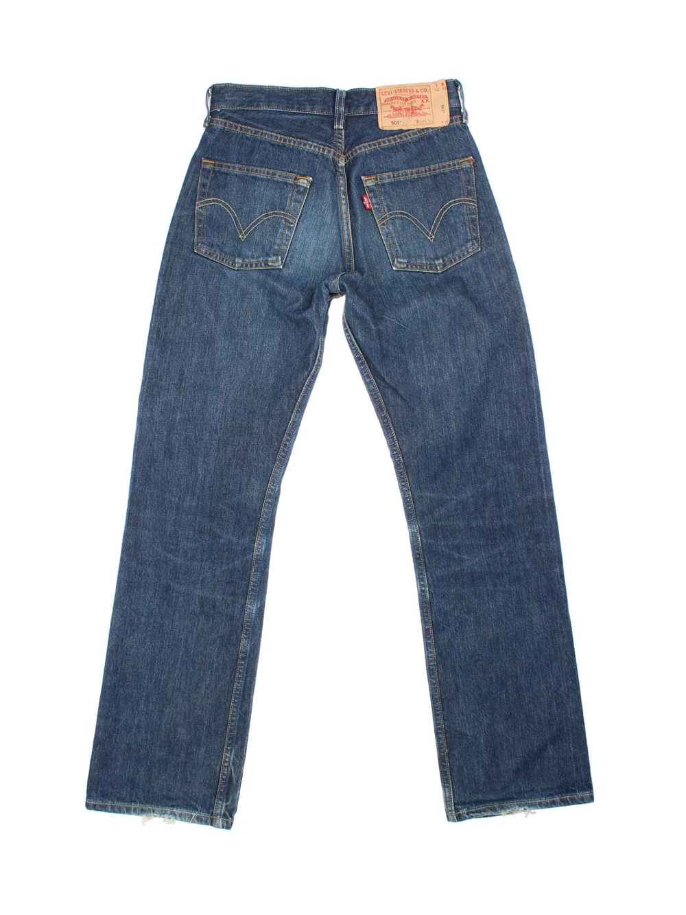 Vintage Levi Strauss 501 Jeans in blue colourway with multiple pockets and the logo embroidered on the back.