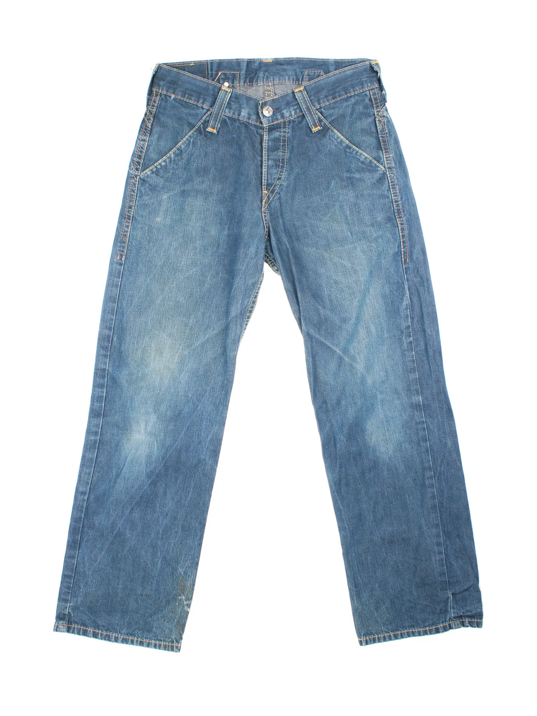 Vintage Levi Strauss Buckle Back Jeans in blue colourway with multiple pockets, buckle back feature and the logo embroidered on the back.