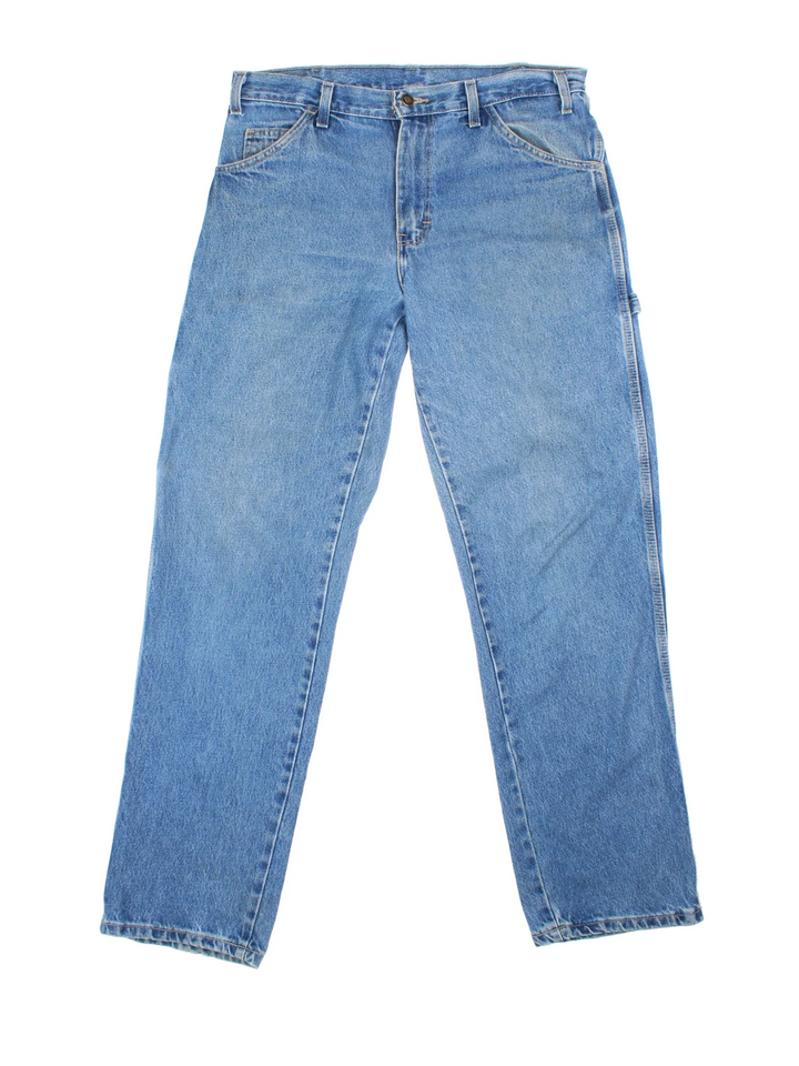 Dickies Carpenter Jeans in blue colourway with multiple pockets and the logo embroidered on the back.