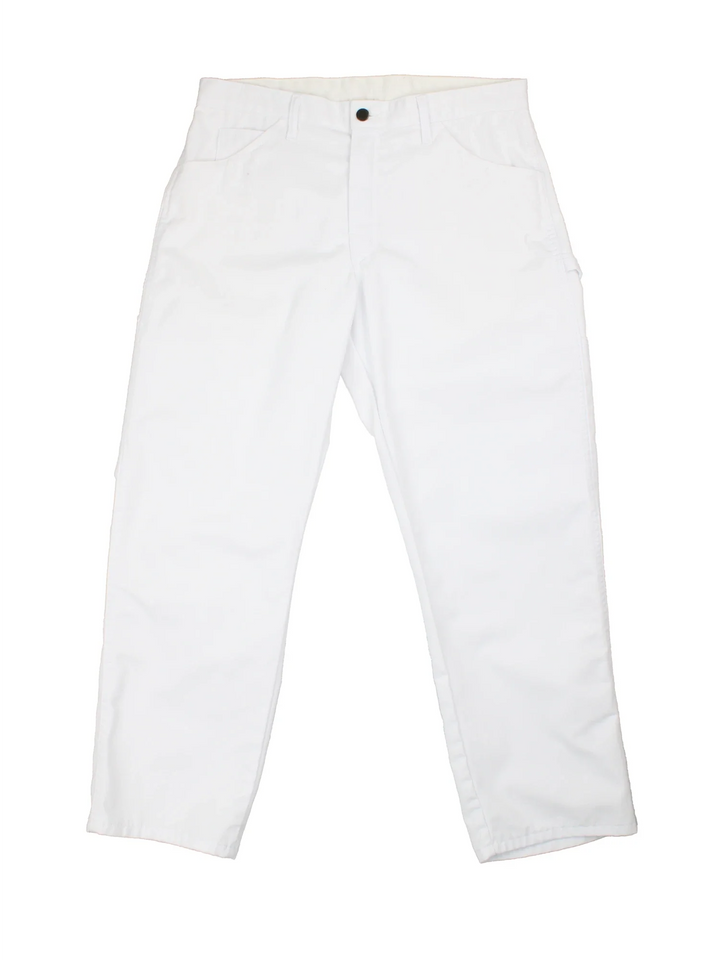 Dickies Carpenter Trousers in white colourway with multiple pockets and the logo embroidered on the back.