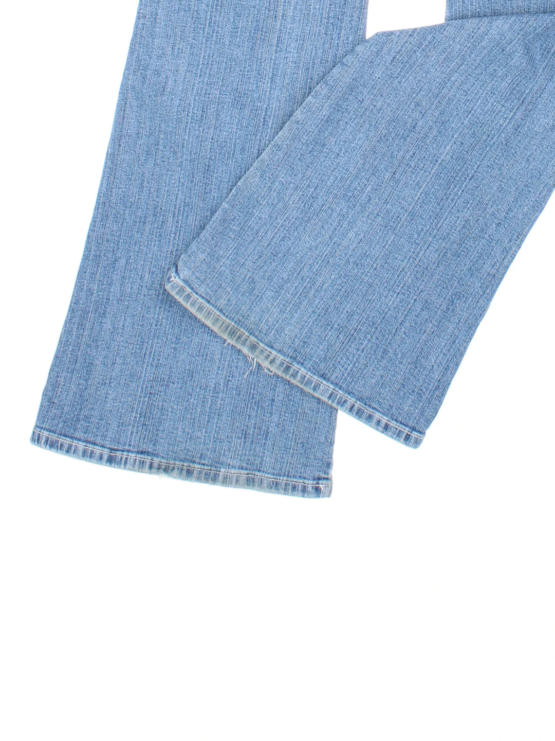Y2K Punky Fish Flared Jeans in blue colourway with multiple pockets, buckle detail and branding on the front/back.
