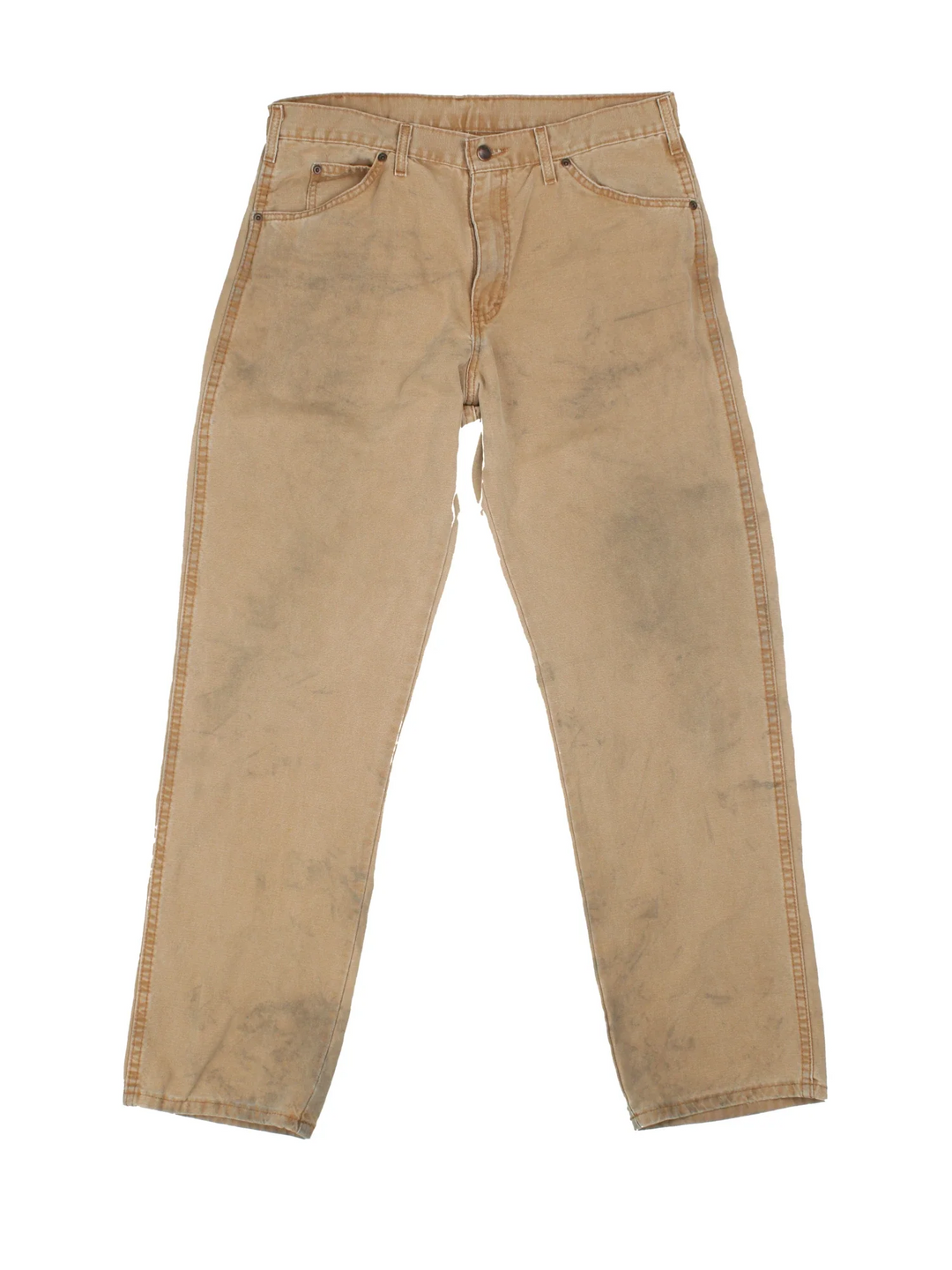 Dickies Carpenter Jeans in tan colourway with multiple pockets and branding on the back.