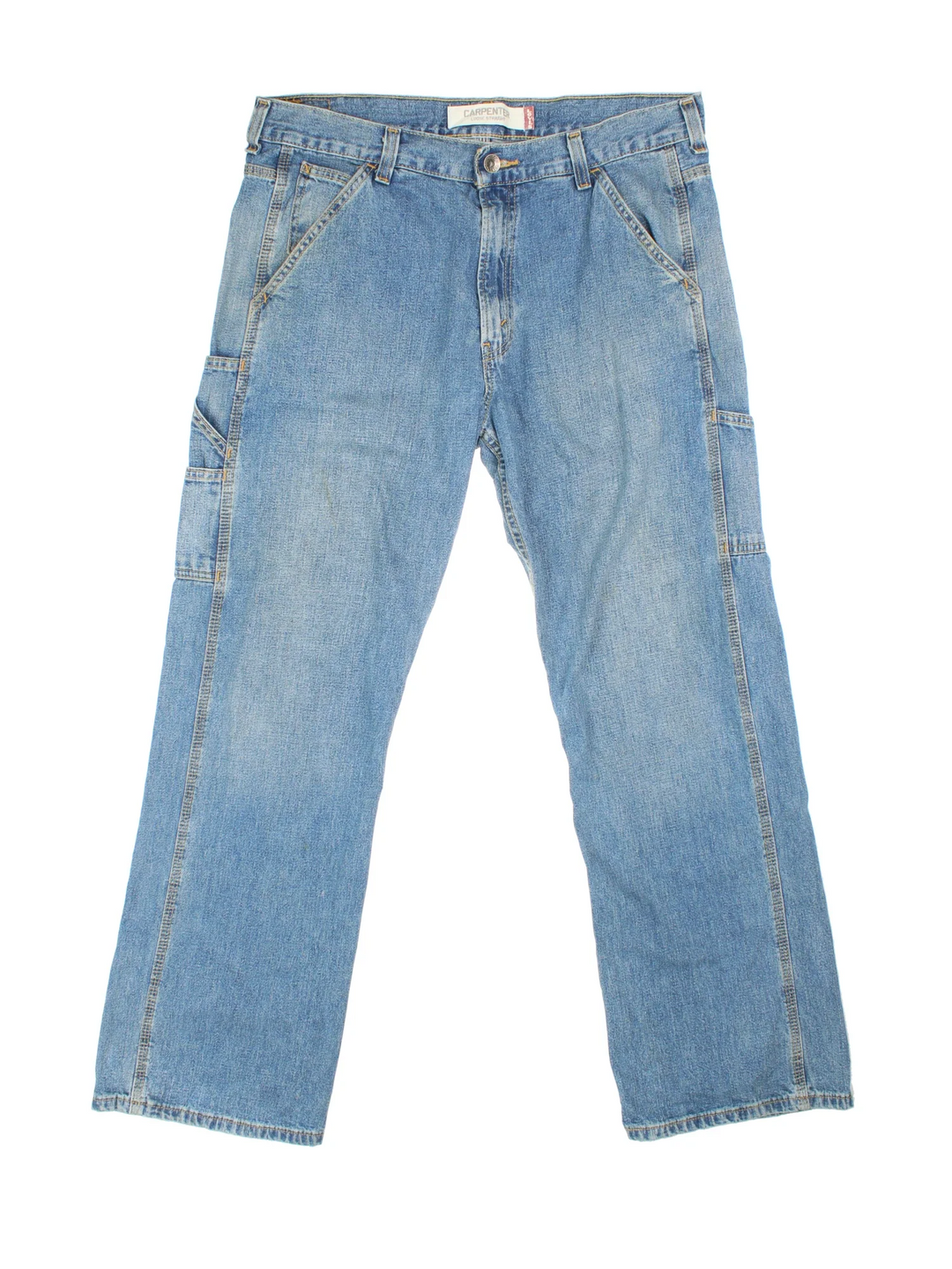 Levi Strauss Carpenter Jeans in blue colourway with multiple pockets and the logo embroidered on the back.