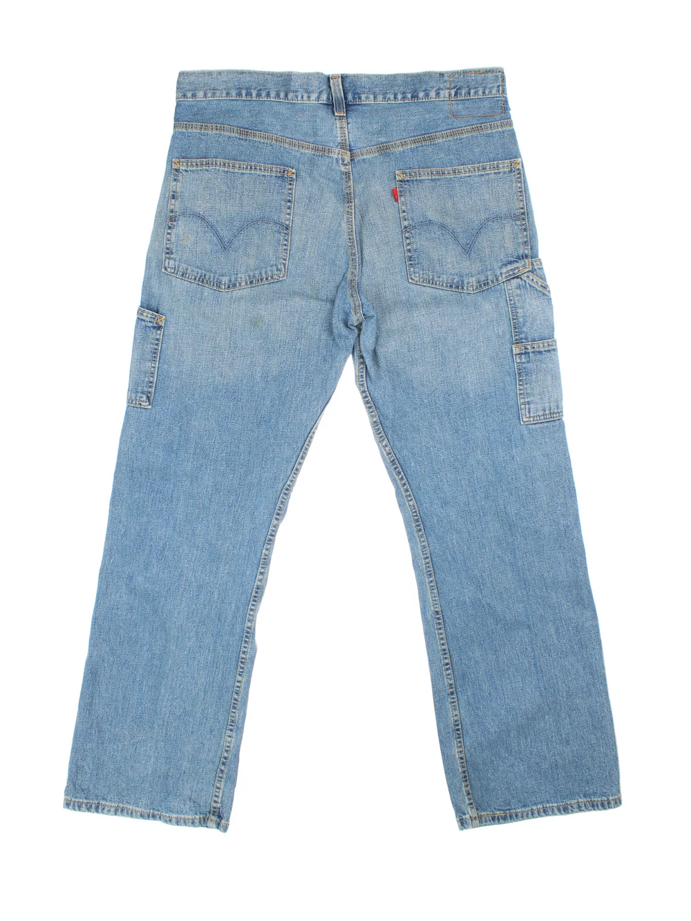 Levi Strauss Carpenter Jeans in blue colourway with multiple pockets and the logo embroidered on the back.