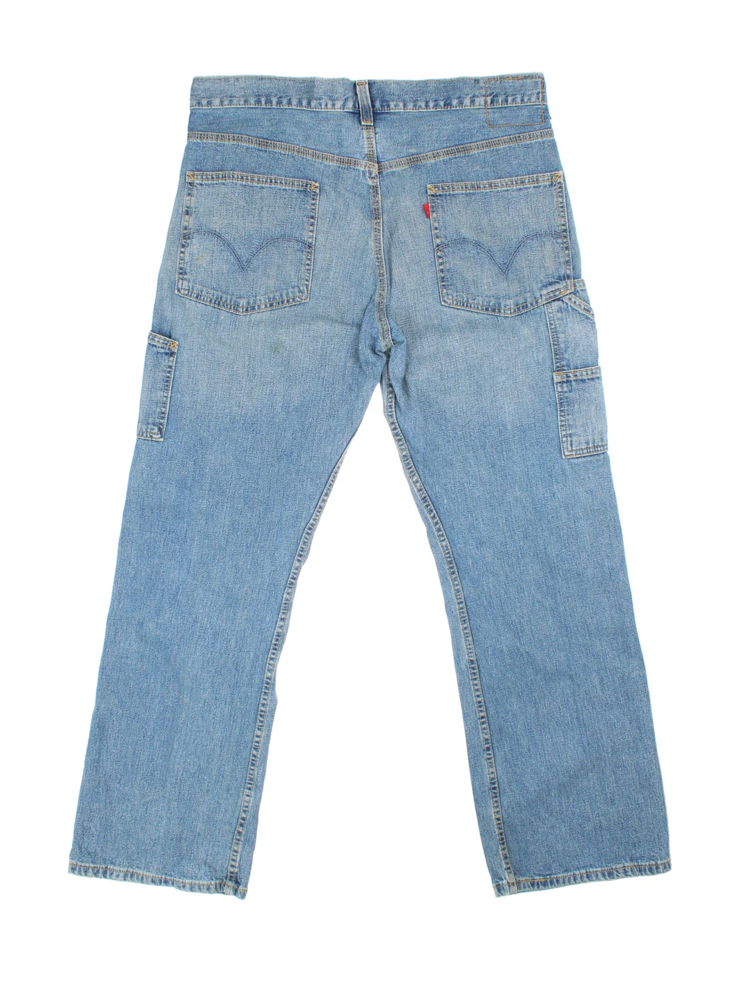 Levi Strauss Carpenter Jeans in blue colourway with multiple pockets and the logo embroidered on the back.
