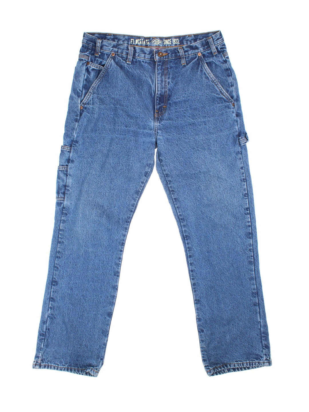 Dickies Lined Carpenter Jeans in blue colourway with multiple pockets, checked lining and the logo embroidered on the back.