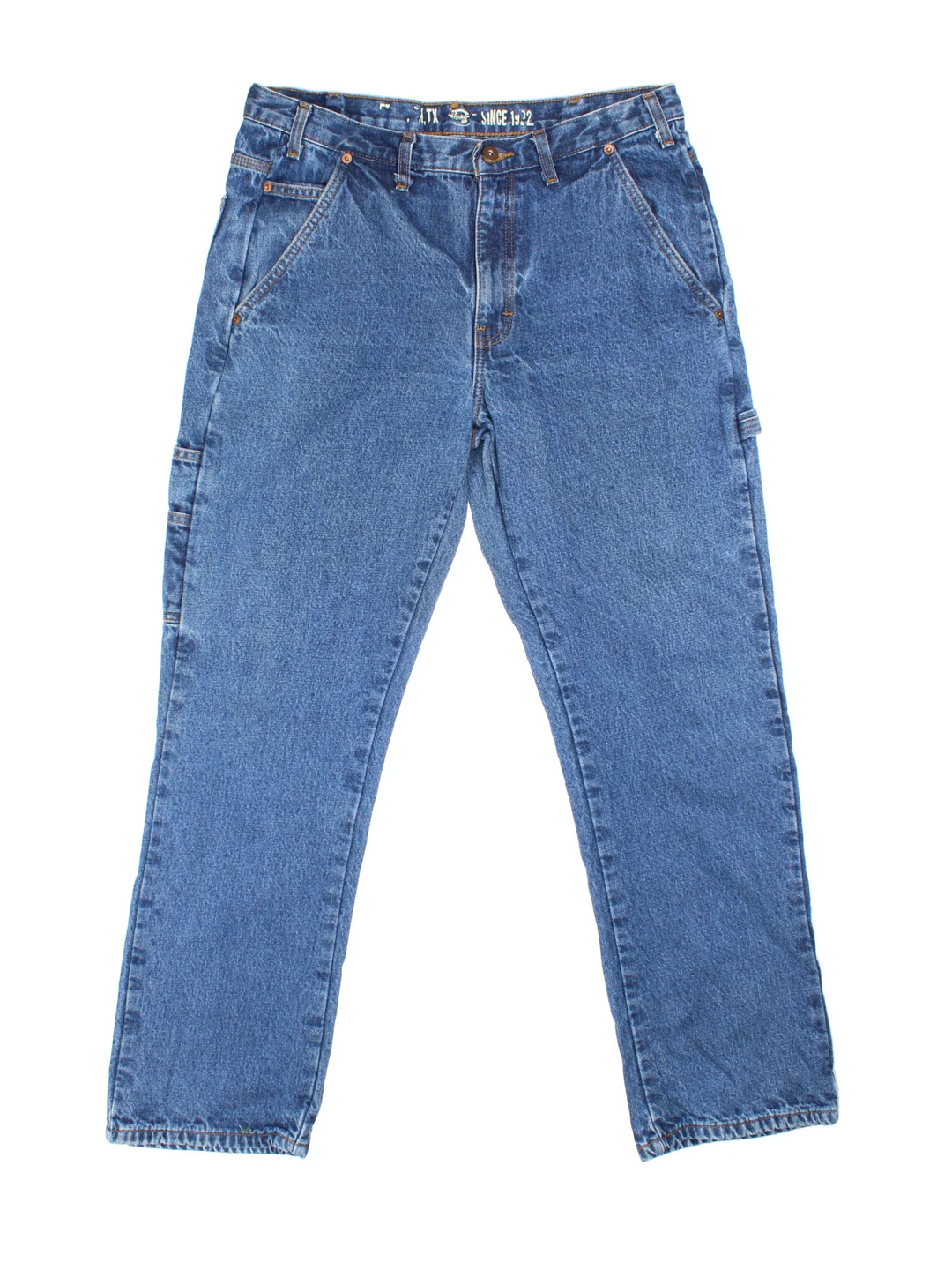 Dickies Lined Carpenter Jeans in blue colourway with multiple pockets, checked lining and the logo embroidered on the back.