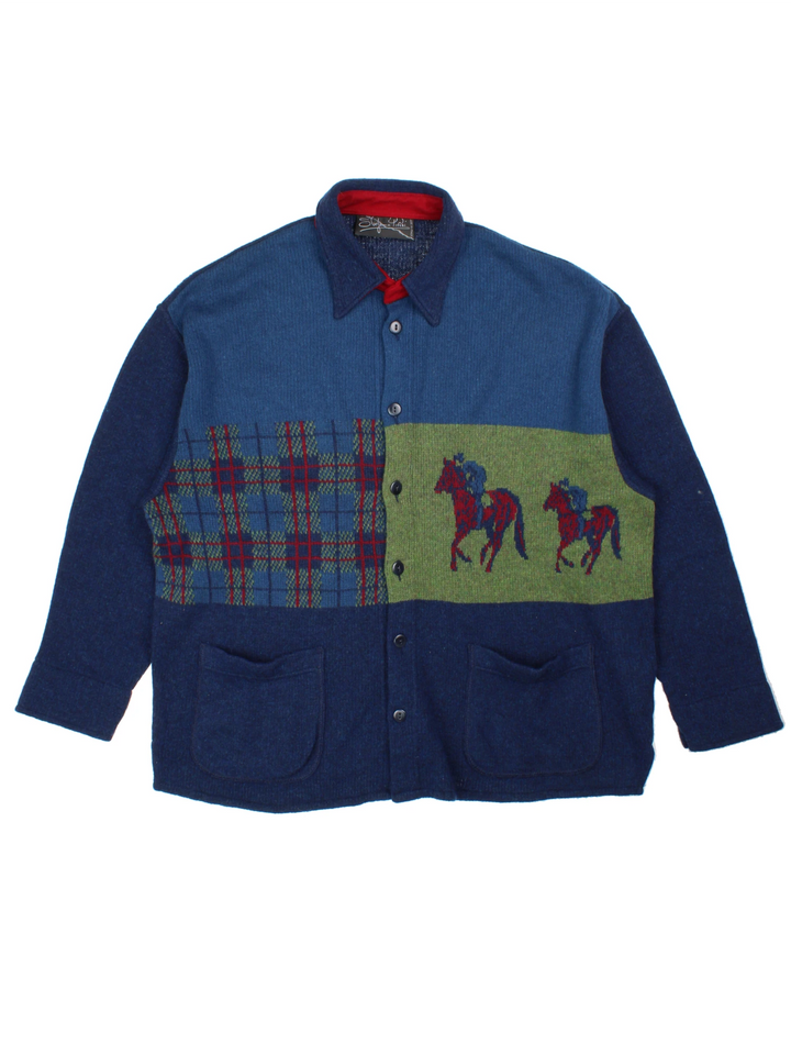 Vintage Italian Horse Racing Knitted Cardigan (Size XXL)