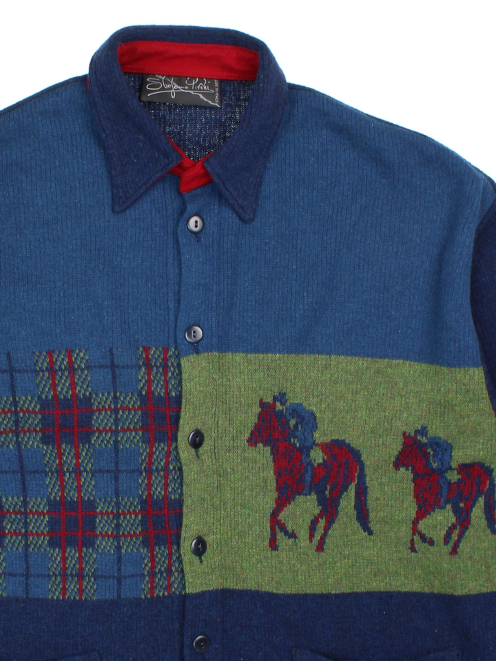 Vintage Italian Horse Racing Knitted Cardigan (Size XXL)