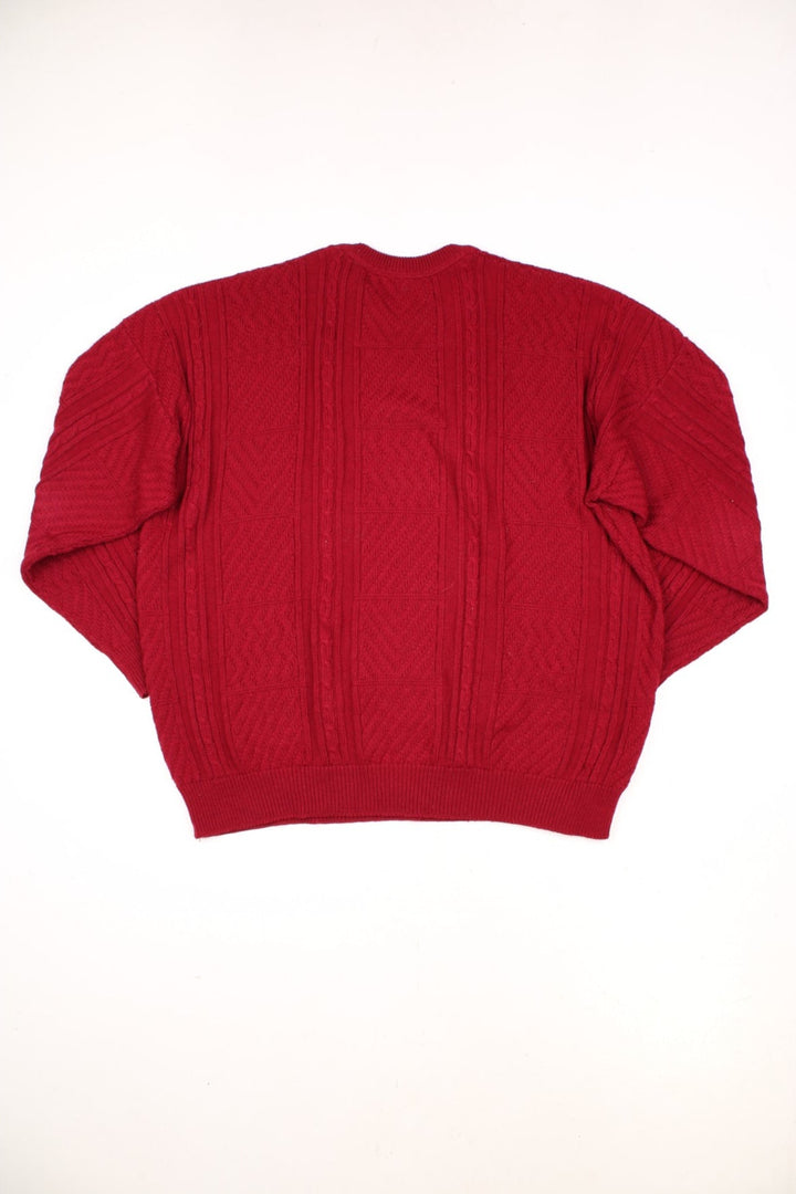 Vintage Lacoste chunky cable knit jumper in red with embroidered logo on the chest.