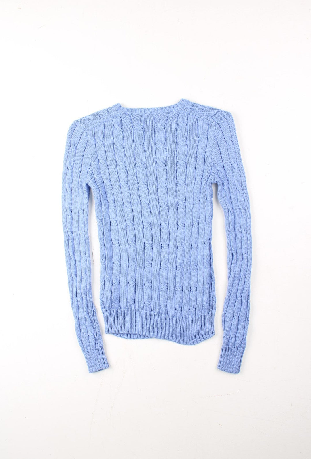 Ralph Lauren Cable Knit Jumper in a blue colourway. Crew neck, with embroidered logo on front.