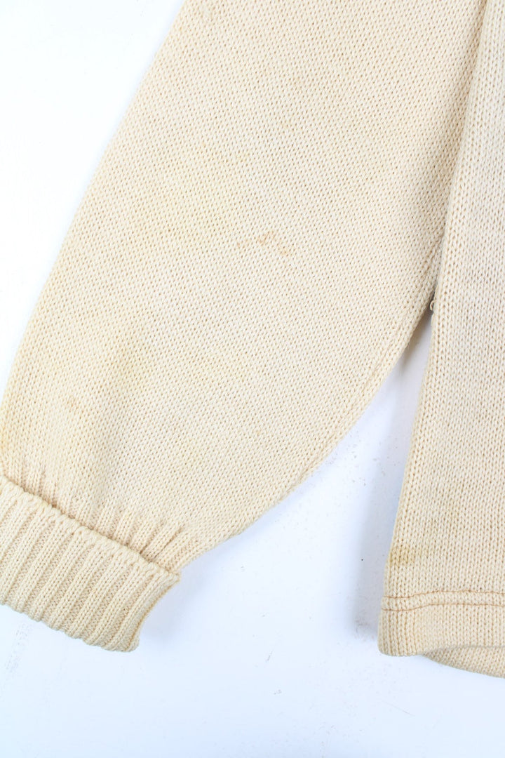 Vintage Letterman Cardigan in a white/blue colourway. V neck, button down fastening with embroidered logo on front.