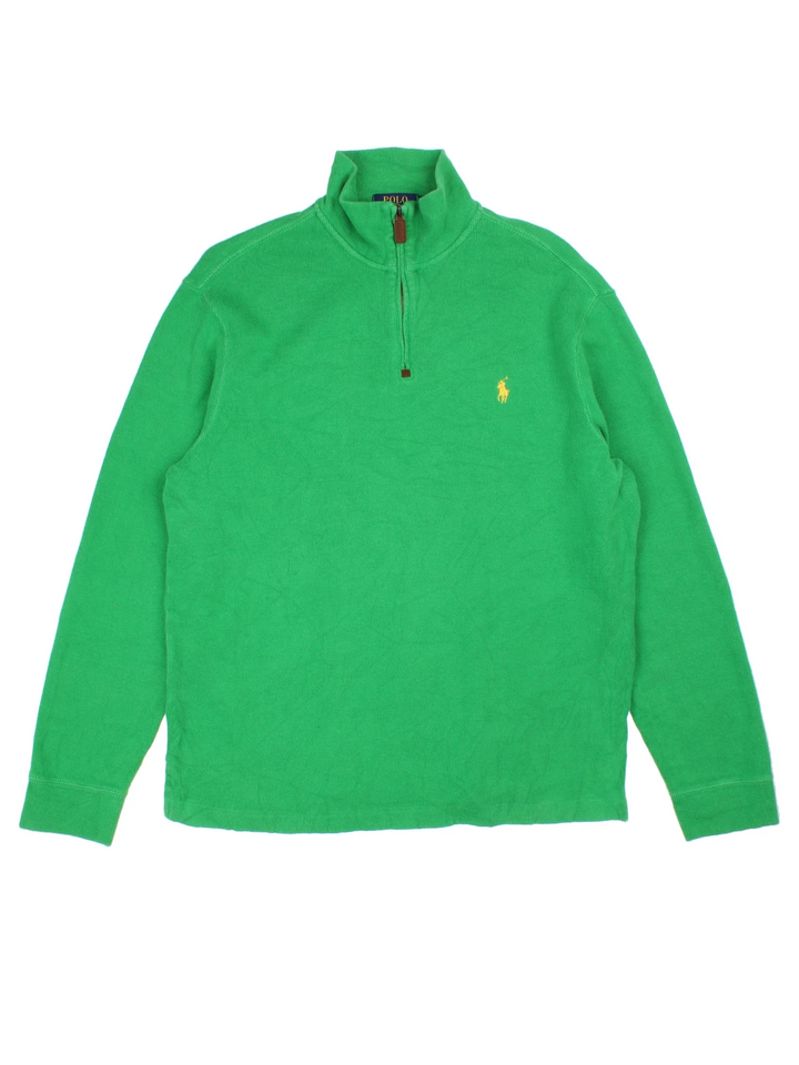 Ralph Lauren 1/4 Zip Sweater in a green colourway with the logo embroidered on the front.