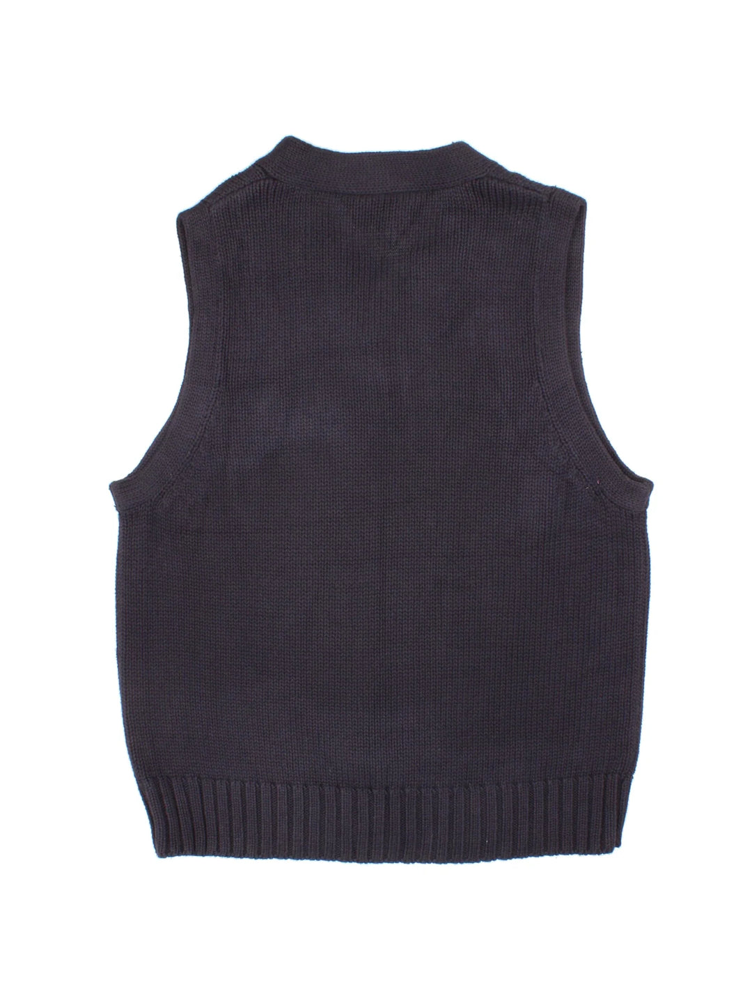 Ralph Lauren Polo Jeans Knitted Vest in a navy blue colourway, v neck collar with embroidered 'P' lettering on the front.