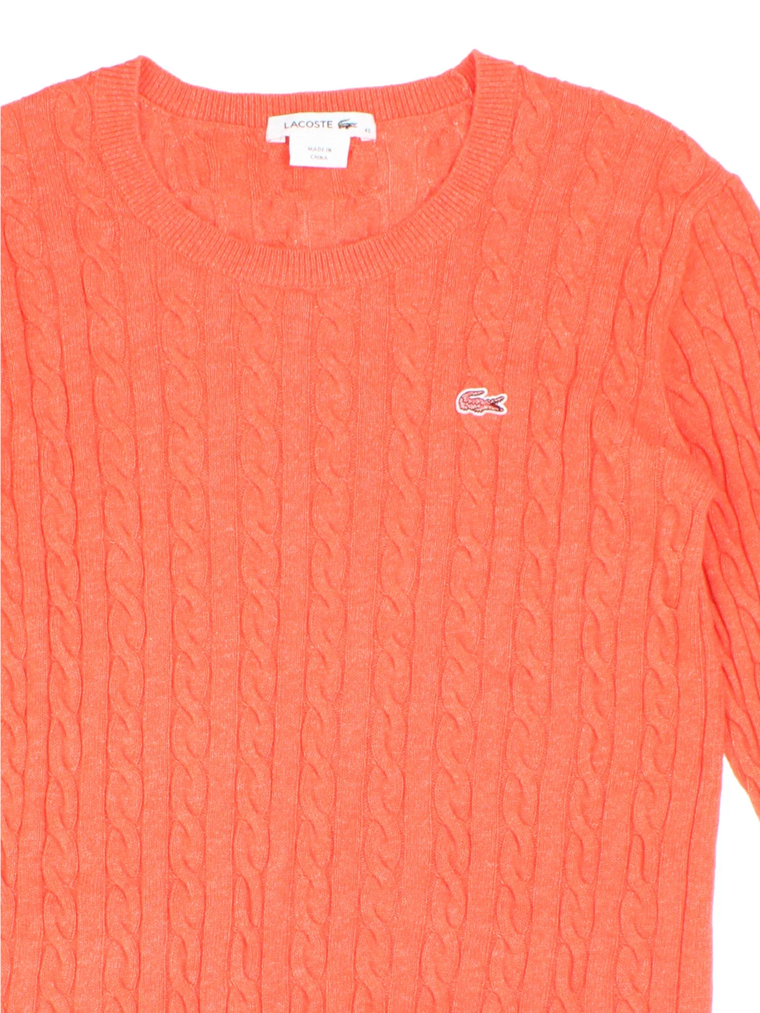 Lacoste Cable Knit Jumper in a orange colourway with embroidered logo on the front.