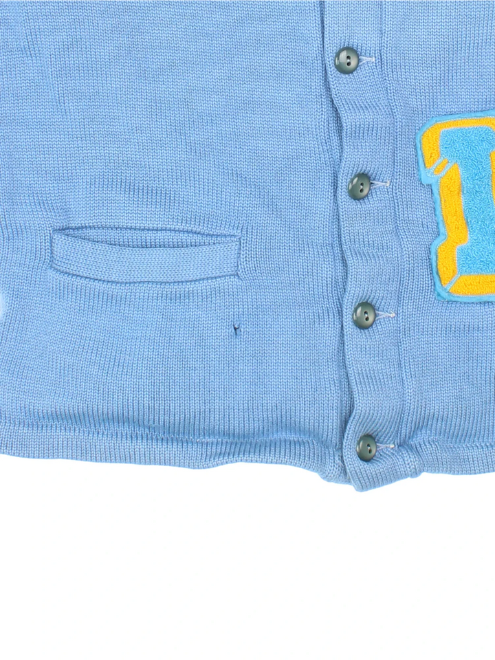 Vintage 1940's LA Letterman Cardigan in a blue colourway, button up closure and has embroidered lettering on the front.