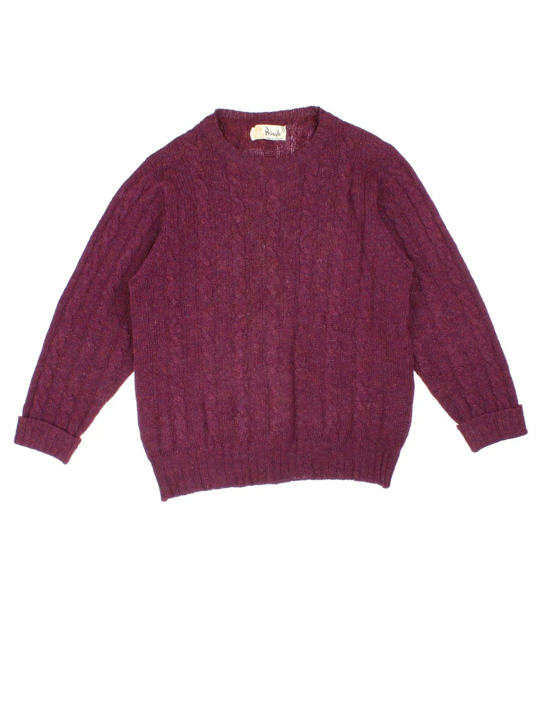 Vintage Penguin Woollen Cable Knit Jumper in a burgundy purple colourway.
