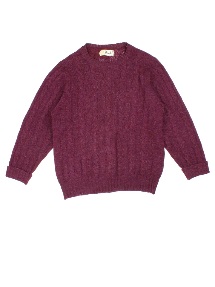 Vintage Penguin Woollen Cable Knit Jumper in a burgundy purple colourway.