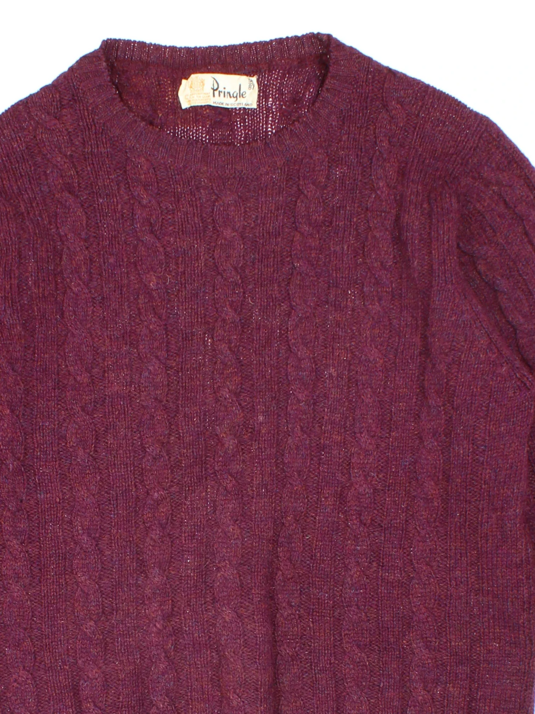 Vintage Penguin Woollen Cable Knit Jumper in a burgundy purple colourway.