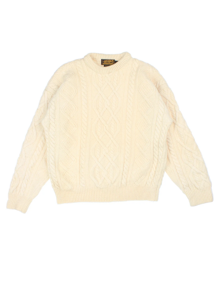 Vintage Eddie Bauer Woollen Cable Knit Jumper in a tan colourway.