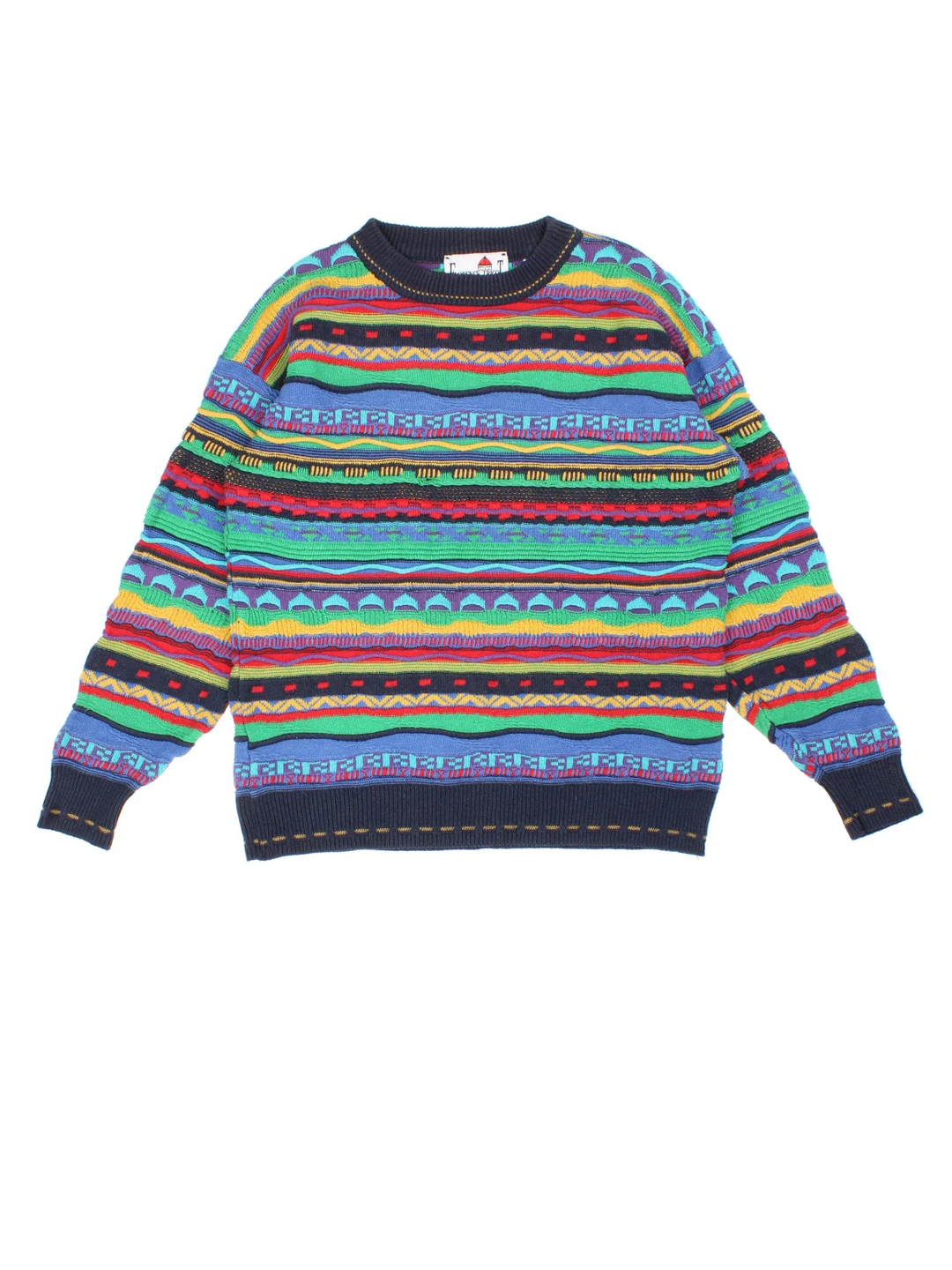 Vintage Florence Tricot Patterned Jumper in a multicoloured colourway with all over coogi style patterns.