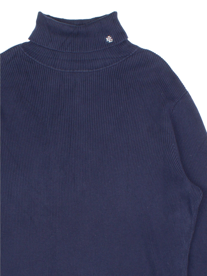 Ralph Lauren 1/4 Zip Jumper in a blue colourway, with embroidered logo on front.