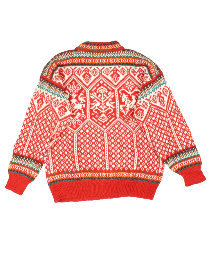 Vintage Dale Of Norway Woollen Knit Jumper in a red colourway with embroidered pattern all over.