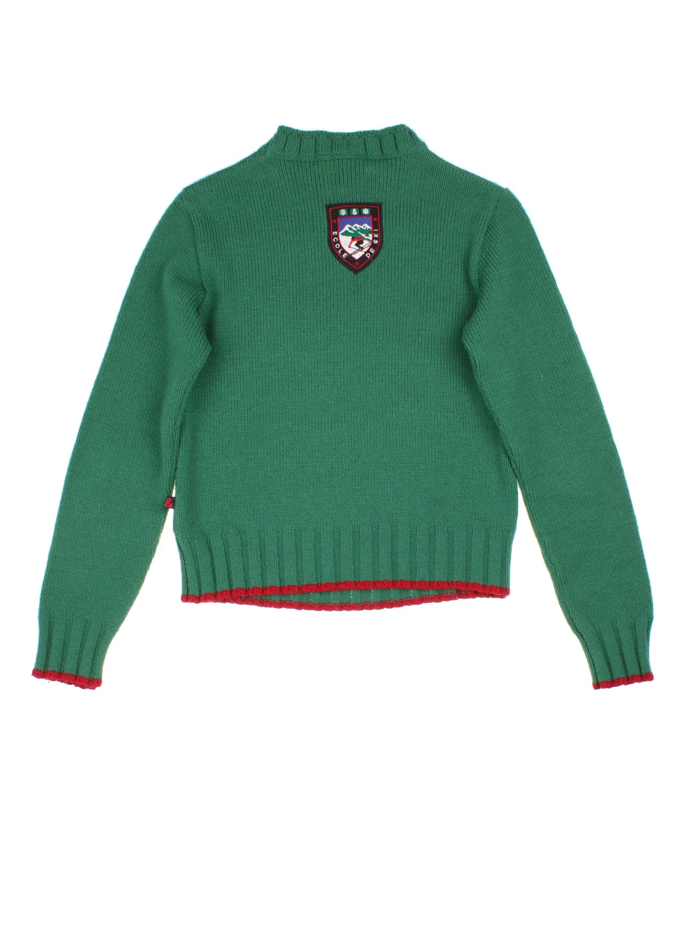 Vintage Dolce & Gabbana Ski Knit Jumper in a green colourway with skiing graphic on the front.