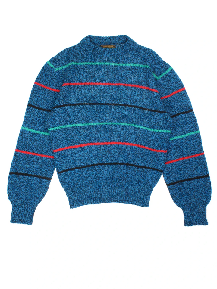 Vintage Eddie Bauer Knitted Jumper in a blue colourway with stripes across the front.