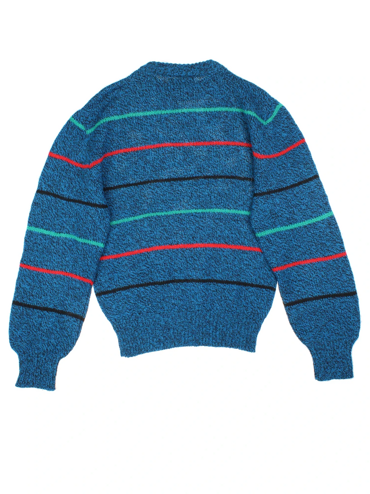 Vintage Eddie Bauer Knitted Jumper in a blue colourway with stripes across the front.
