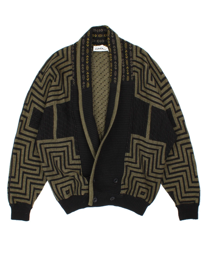 Vintage Patterned Cardigan in a black and green colourway with embroidered patterns all over.