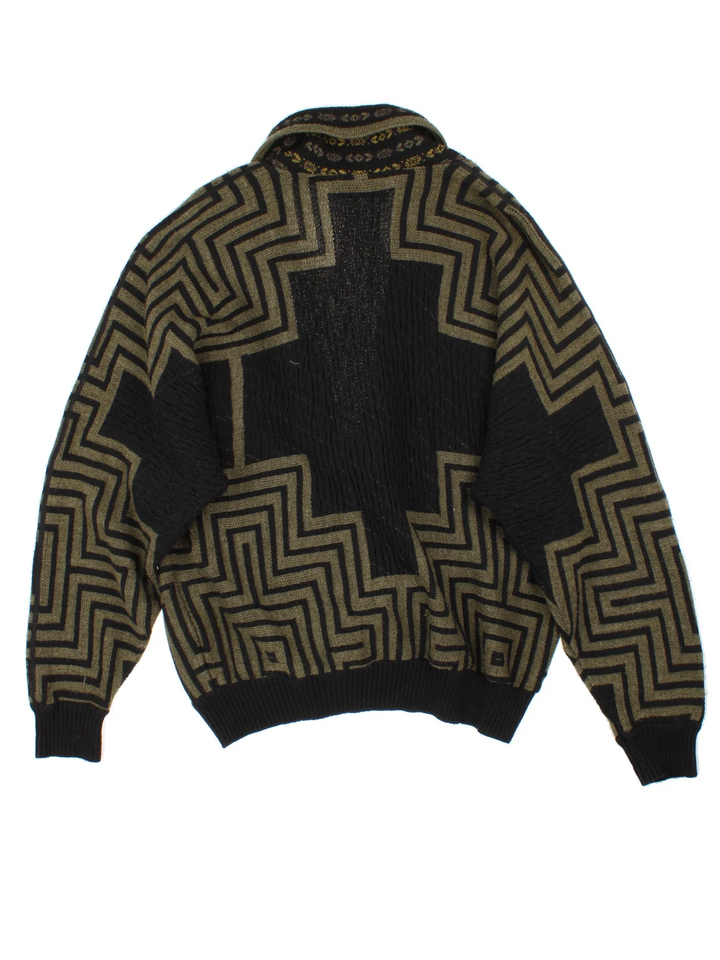 Vintage Patterned Cardigan in a black and green colourway with embroidered patterns all over.