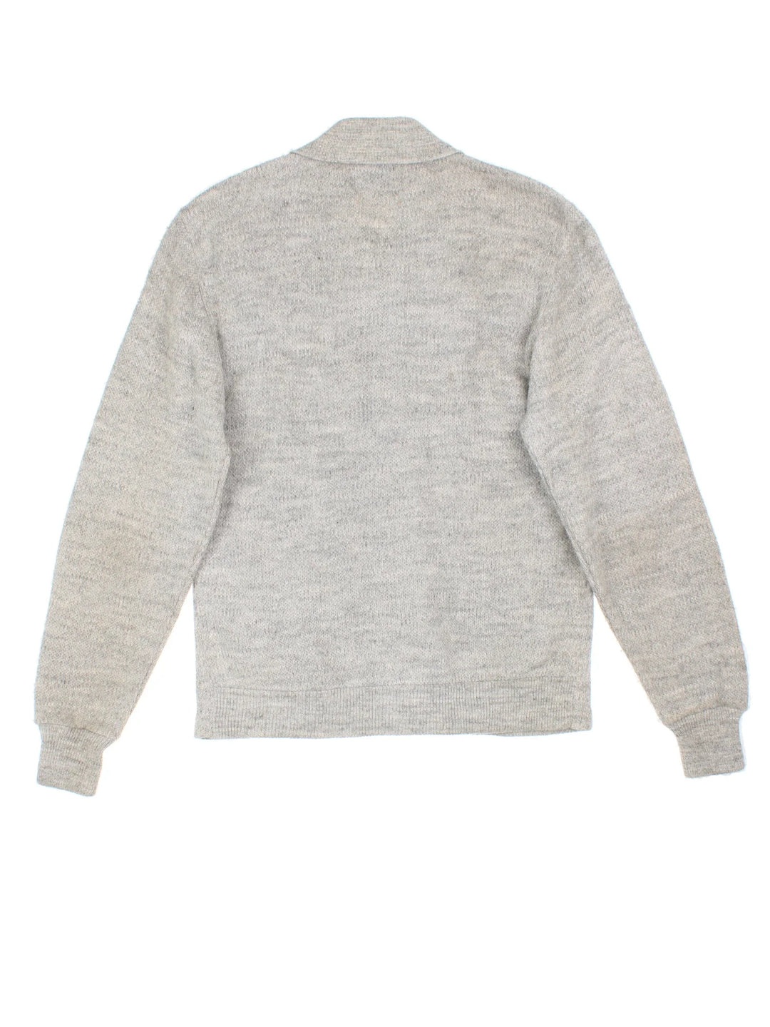 Vintage 70's Montgomery Ward Jumper in a grey colourway with suede panelling, zip up closure and has a dagger collar.