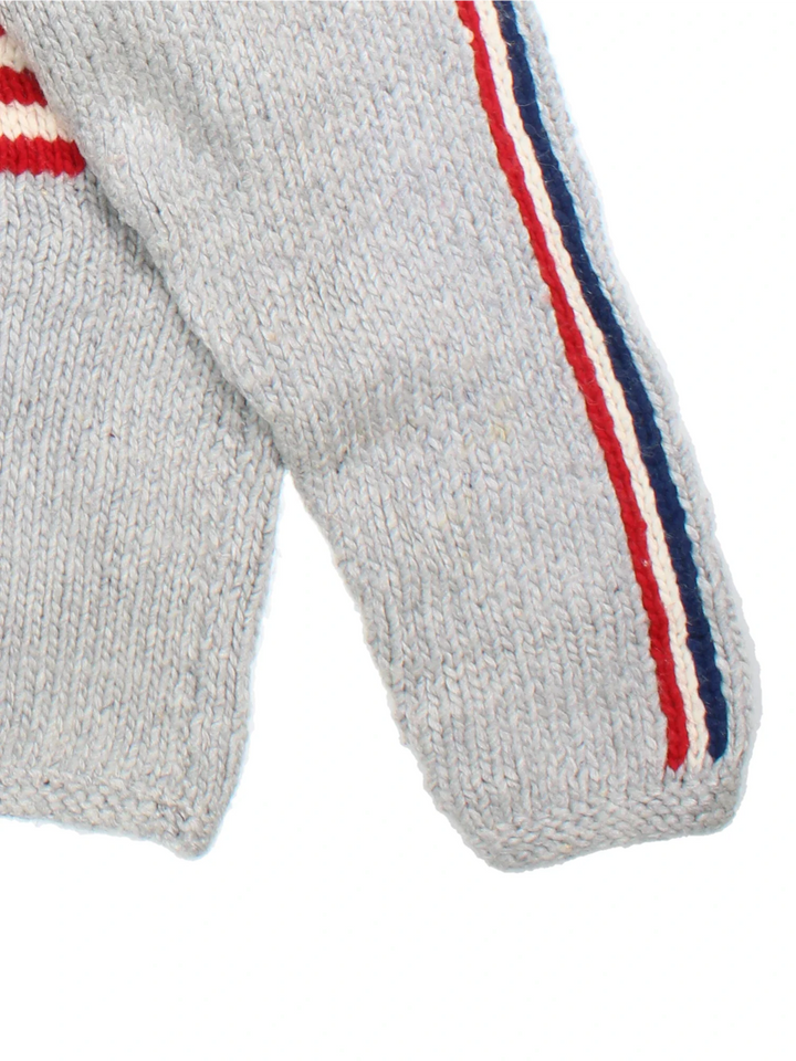 Vintage USA Knitted Hoodie in a grey colourway with the USA flag on the front, back and sleeves.