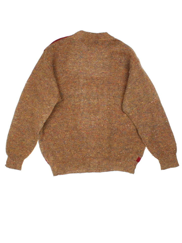 Vintage United Colors Of Benetton Knit Jumper in a brown colourway with diamond patterns on the front.