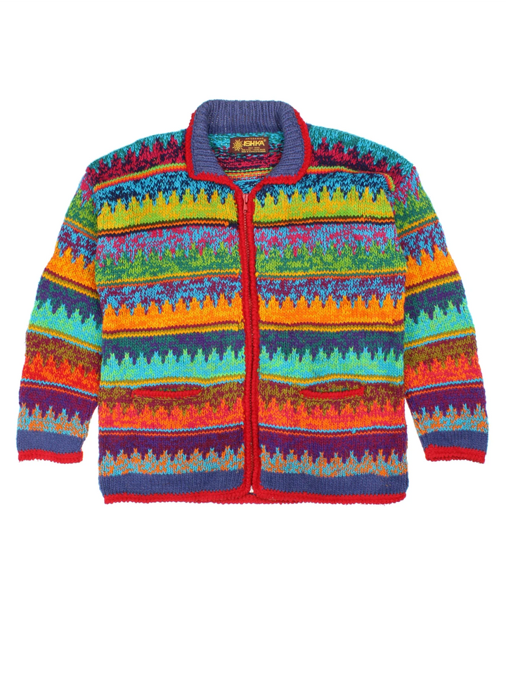 Vintage Cowichan Cardigan in a multicoloured colourway with zip up closure and two front pockets.