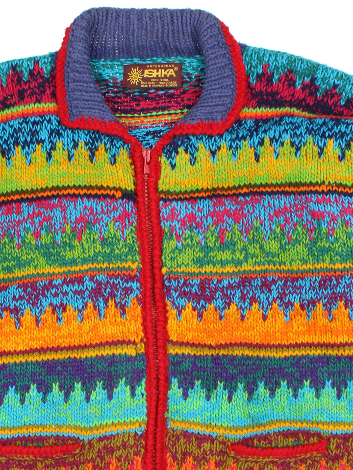 Vintage Cowichan Cardigan in a multicoloured colourway with zip up closure and two front pockets.