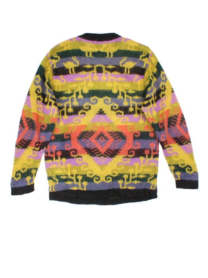 Vintage United Colors Of Benetton Jumper in a yellow / multicoloured colourway patterns all over.
