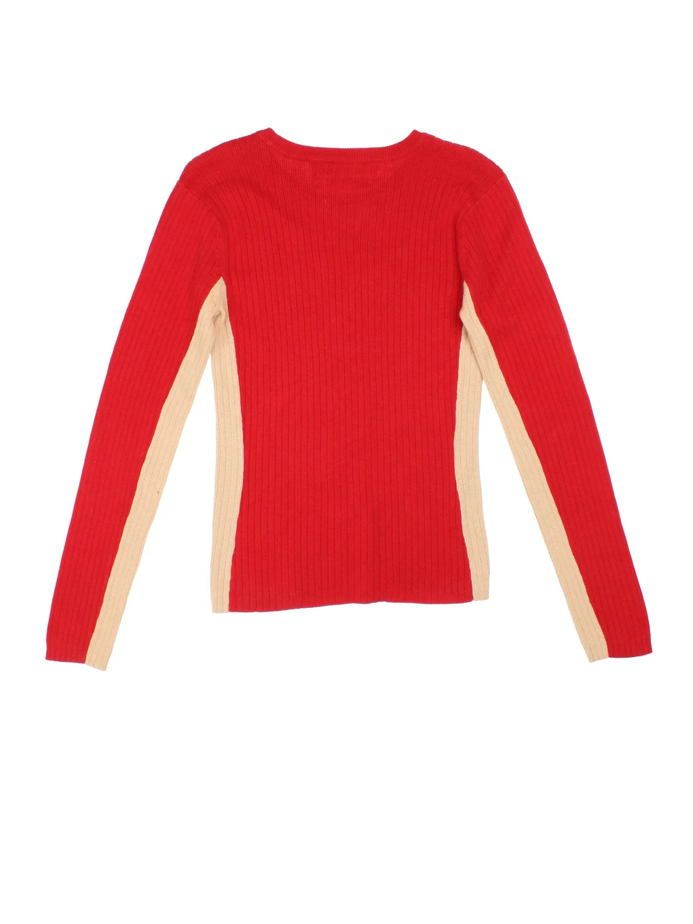 Tommy Hilfiger Cable Rib Knit Jumper in a red colourway with V neck and contrast panel detailing.